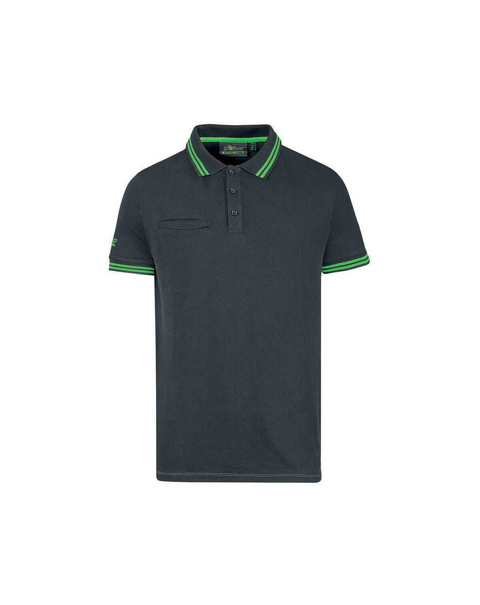 Polo da lavoro a manica corta grigio/verde WAY U-POWER