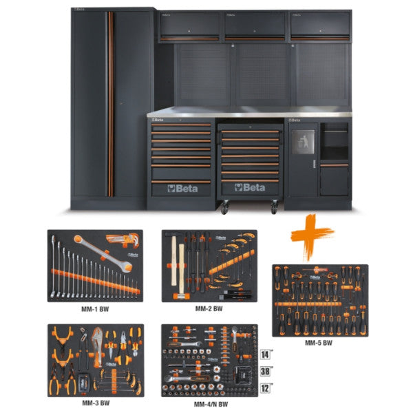 Combinazione arredo officina C45PRO 2.0 X con assortimento di 268 utensili universali Beta Worker