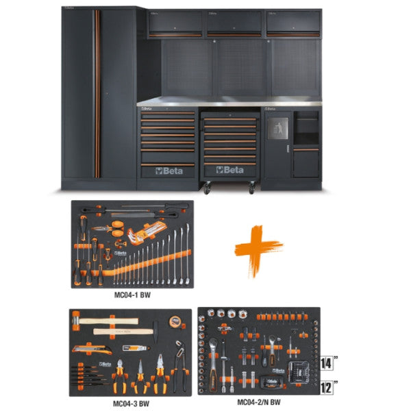 Combinazione arredo officina C45PRO X con assortimento di 196 utensili universali Beta Worker